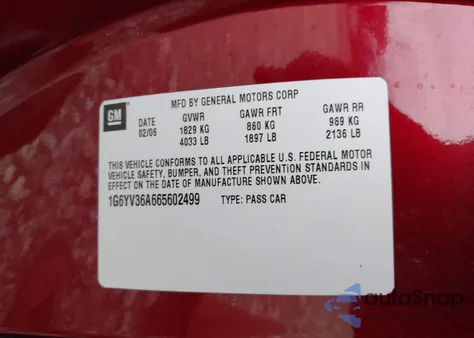 2006 Cadillac Xlr Standard из США, поврежденный, VIN 1G6YV36A665602499